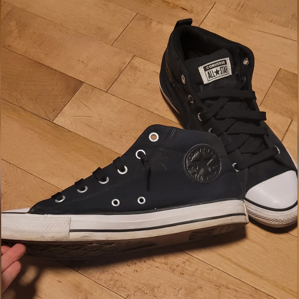 Converse Mid Top Black White Sneakers Unisex Classic Padded Collar Lace Up 11/9